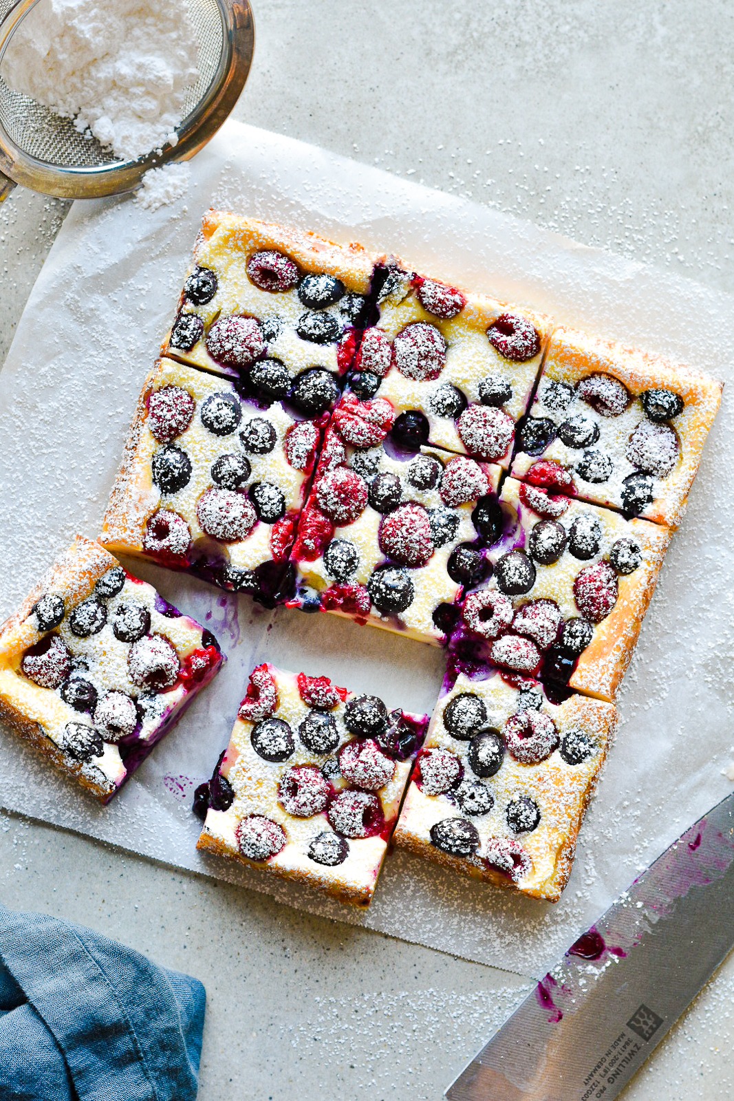 Easy Crustless Yogurt Cheesecake Bars with Berries
