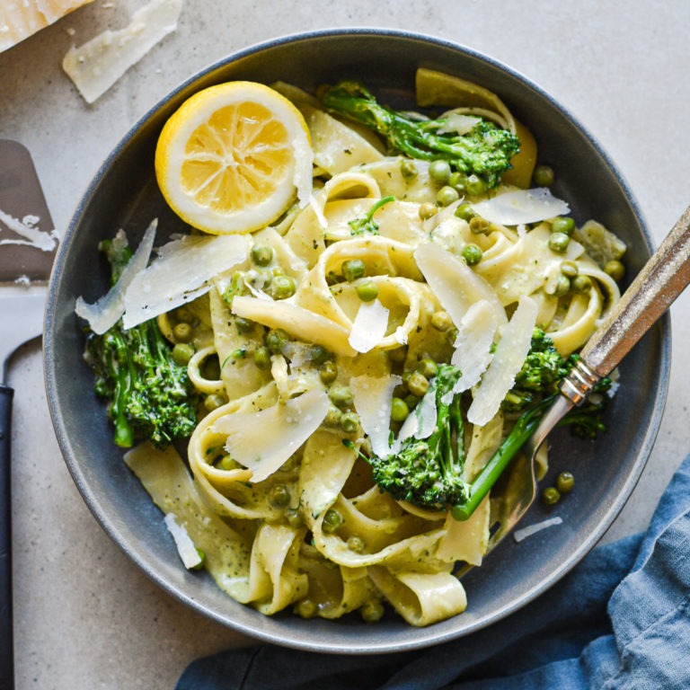 Creamy Pappardelle with Broccolini and Peas