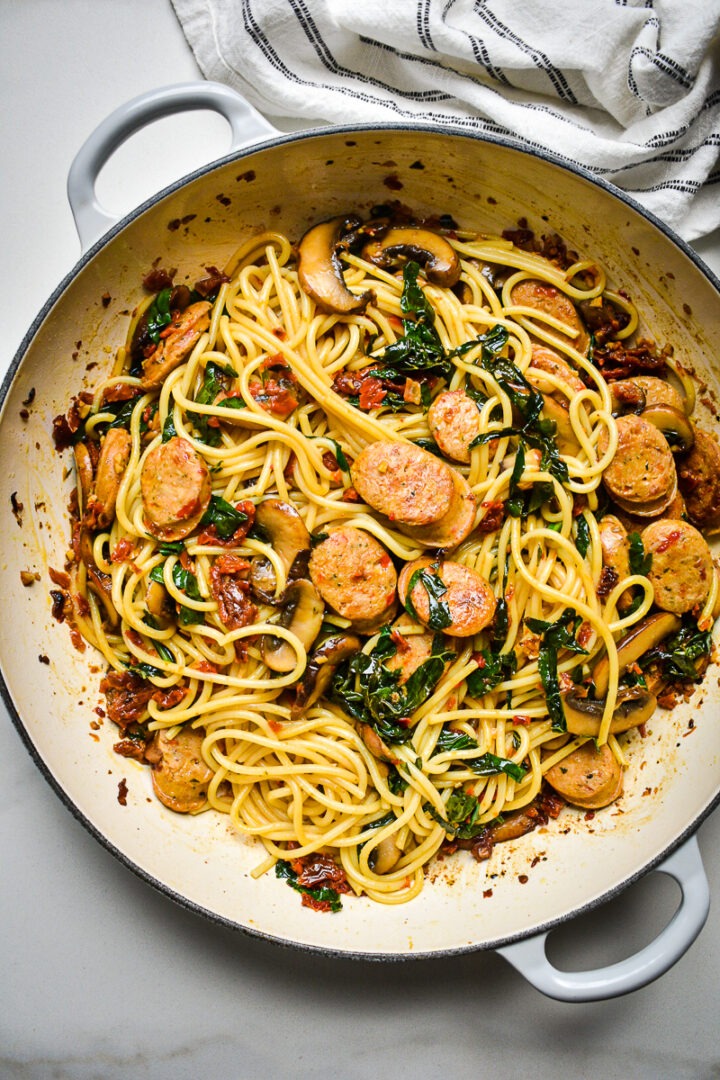 Chicken Sausage Kale and Mushroom Pasta