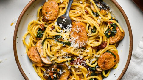 Chicken Sausage Kale and Mushroom Pasta