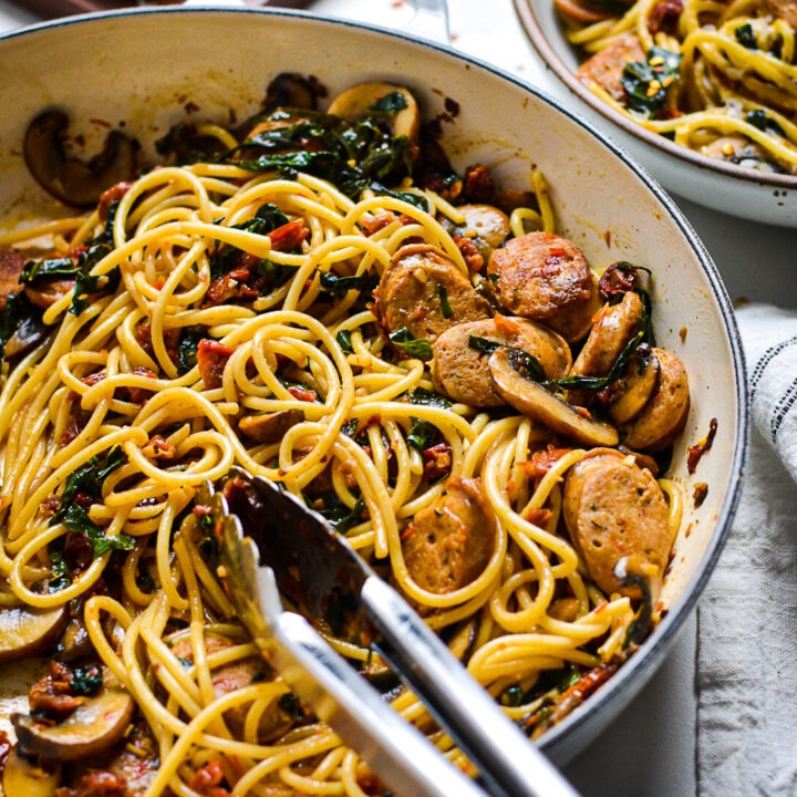 Chicken Sausage Kale and Mushroom Pasta