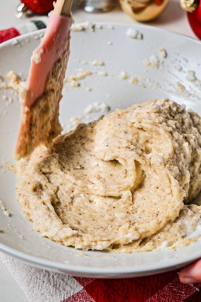 Egg whites folded into the dry ingredients to make a fluffy cookie dough.